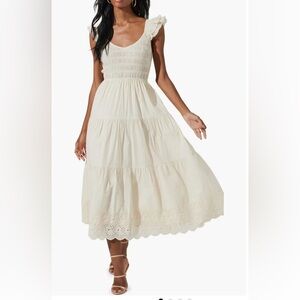 ASTR Smocked Flutter Sleeve Midi Dress